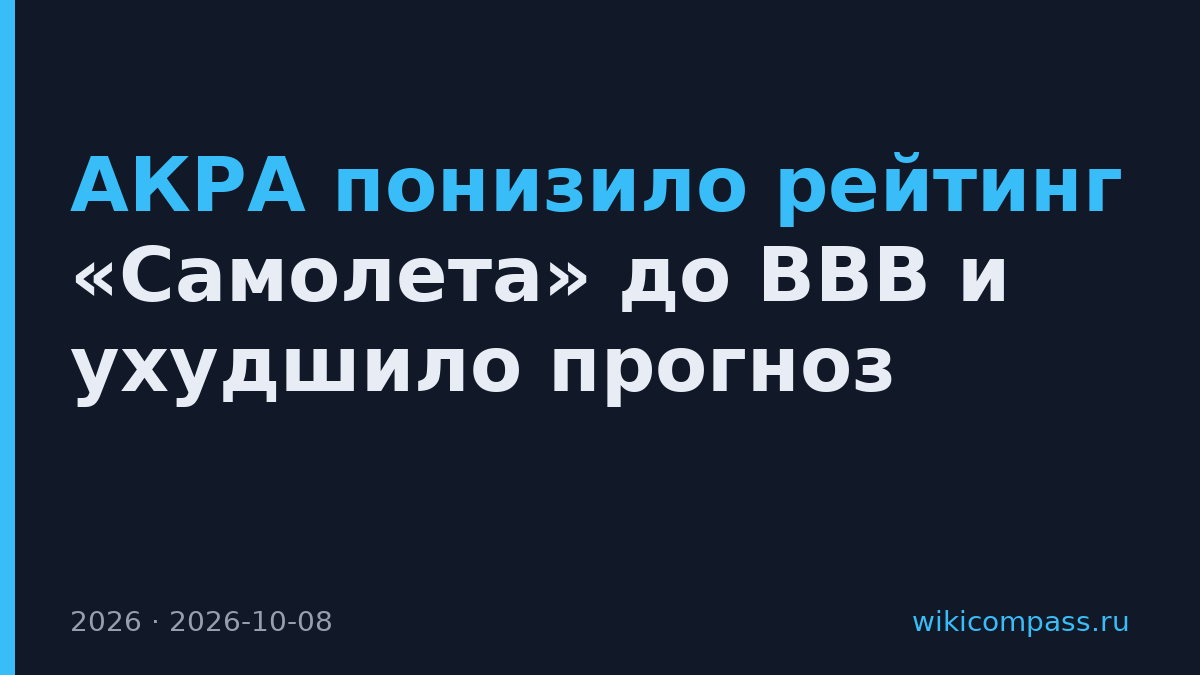 АКРА понизило рейтинг «Самолета» до ВВВ и ухудшило прогноз