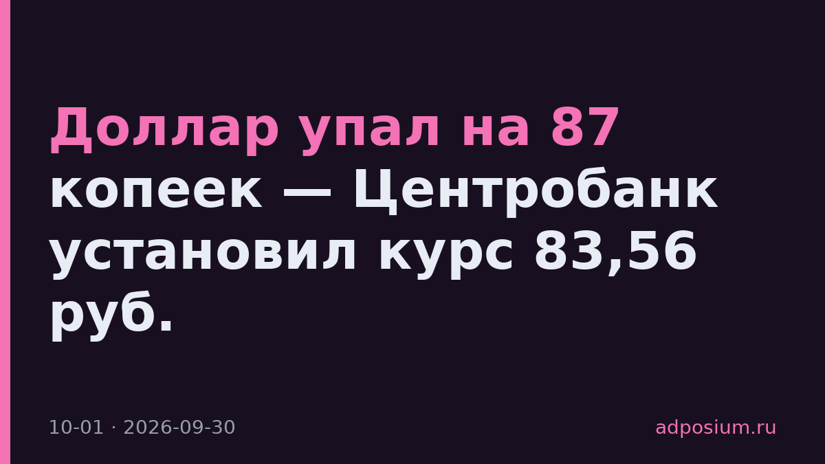 Доллар упал на 87 копеек — Центробанк установил курс 83,56 руб.