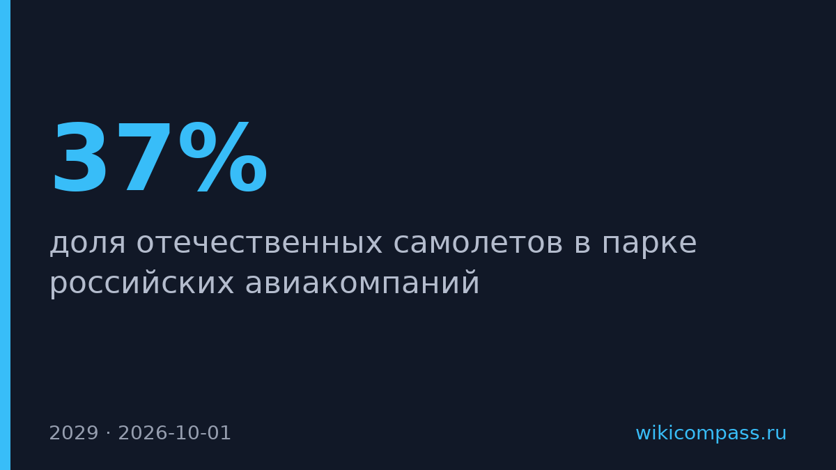 Доля российских самолетов в парках авиакомпаний вырастет до 37% к 2029 году