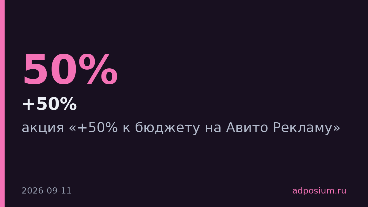 eLama дарит +50% к бюджету на Авито Рекламу до 30 сентября