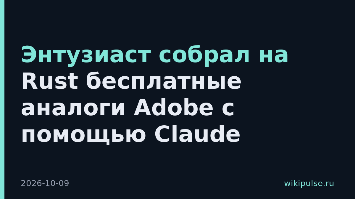 Энтузиаст собрал на Rust бесплатные аналоги Adobe с помощью Claude
