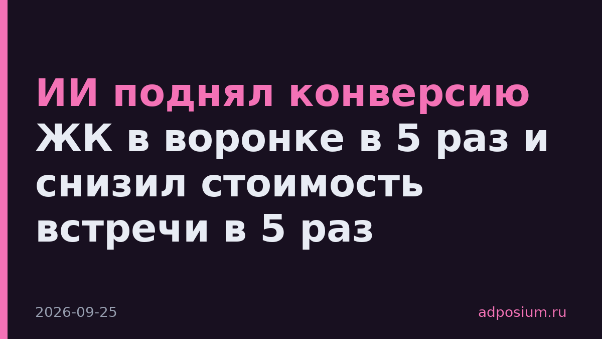 ИИ поднял конверсию ЖК в воронке в 5 раз и снизил стоимость встречи в 5 раз
