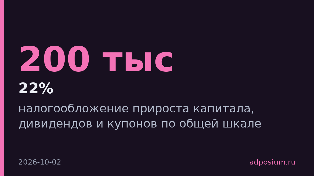 Минфин предложил налог 22% на инвестдоходы выше 200 тысяч рублей в месяц