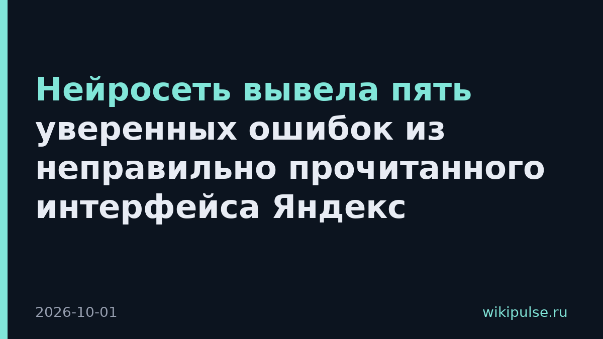Нейросеть вывела пять уверенных ошибок из неправильно прочитанного интерфейса Яндекс