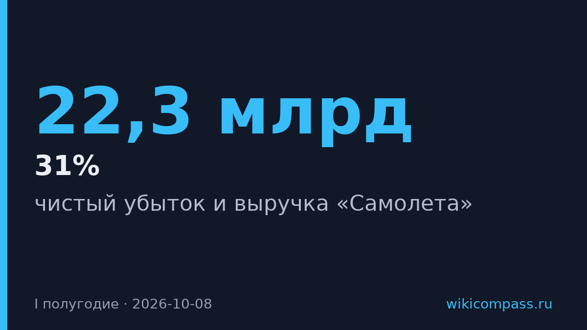 Самолет сократил выручку на 31% и получил убыток 22,3 млрд