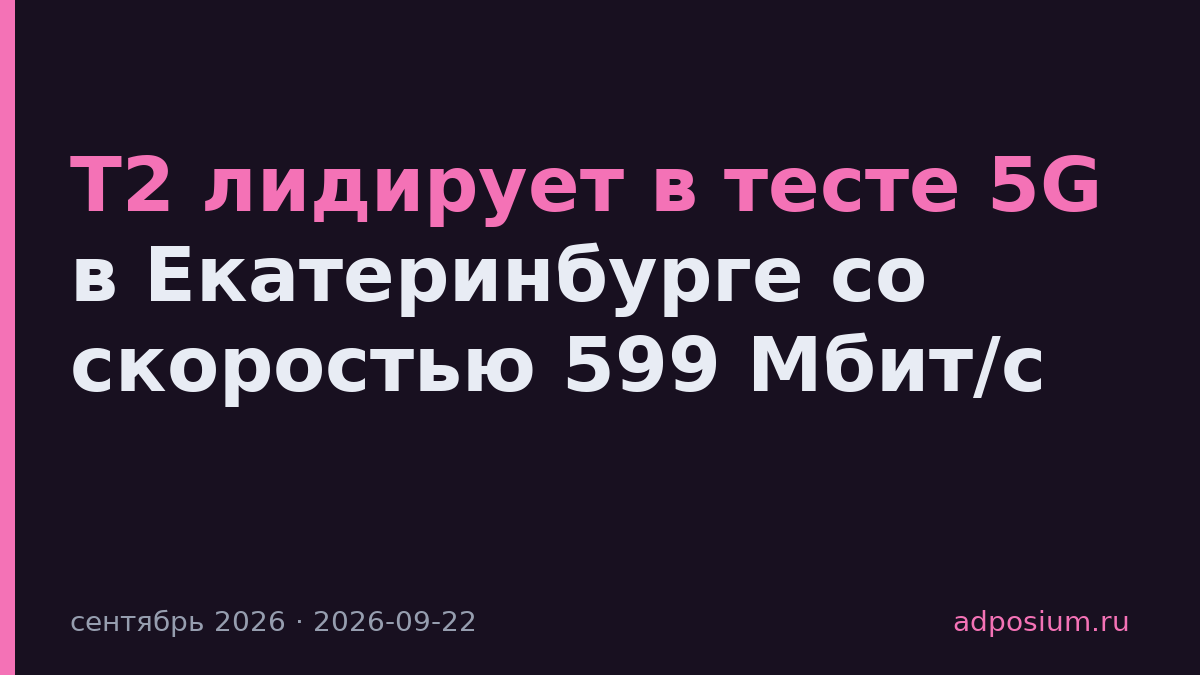 Т2 лидирует в тесте 5G в Екатеринбурге со скоростью 599 Мбит/с