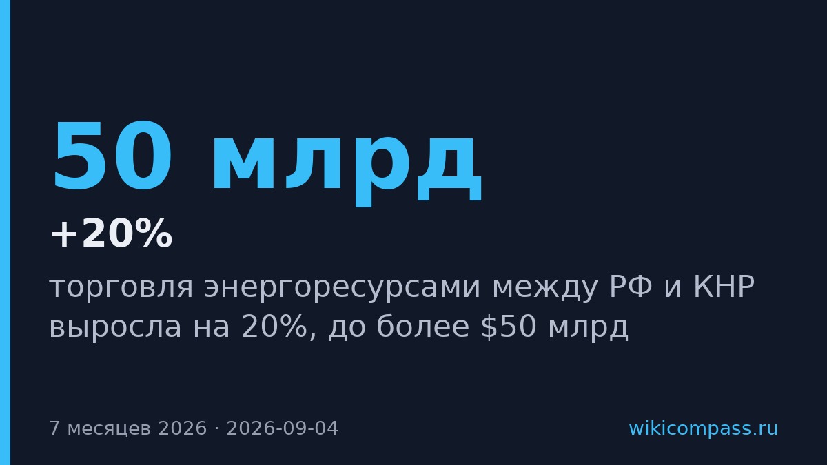 Торговля энергоресурсами РФ и КНР выросла на 20% до $50 млрд