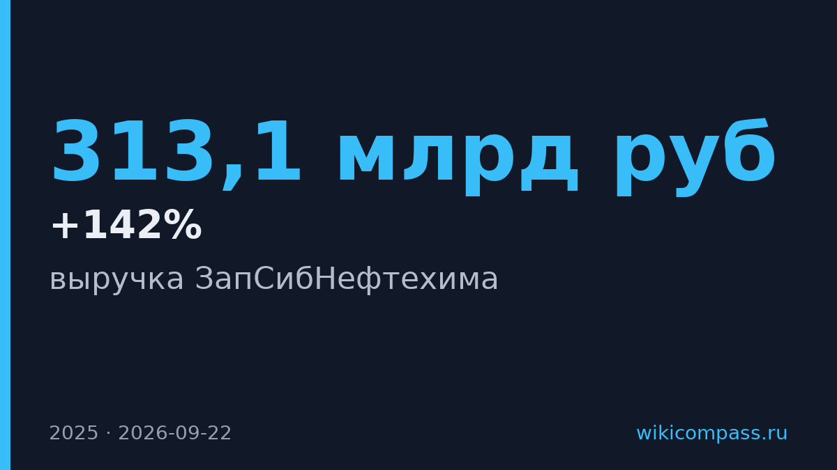 ЗапСибНефтехим увеличил выручку на 142% до 313,1 млрд рублей